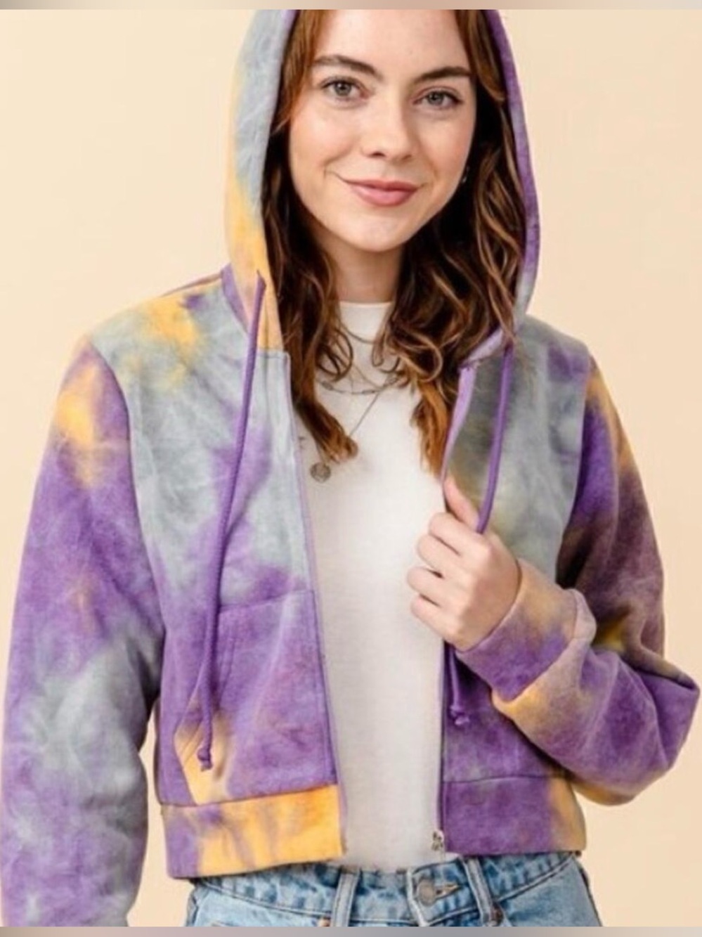 HYFVE Tie-Dye Zip Hoodie Jacket - Lavender, Peach & Slate Blue
